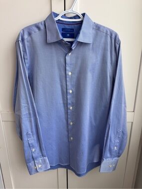 Egara Men’s Slim Fit Egyptian Cotton Dress Shirt 16½ 34/35 Blue Micro Print